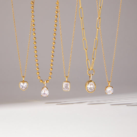 Luxury 18K Plated Titanium Steel Geometric Zircon Necklace for Women