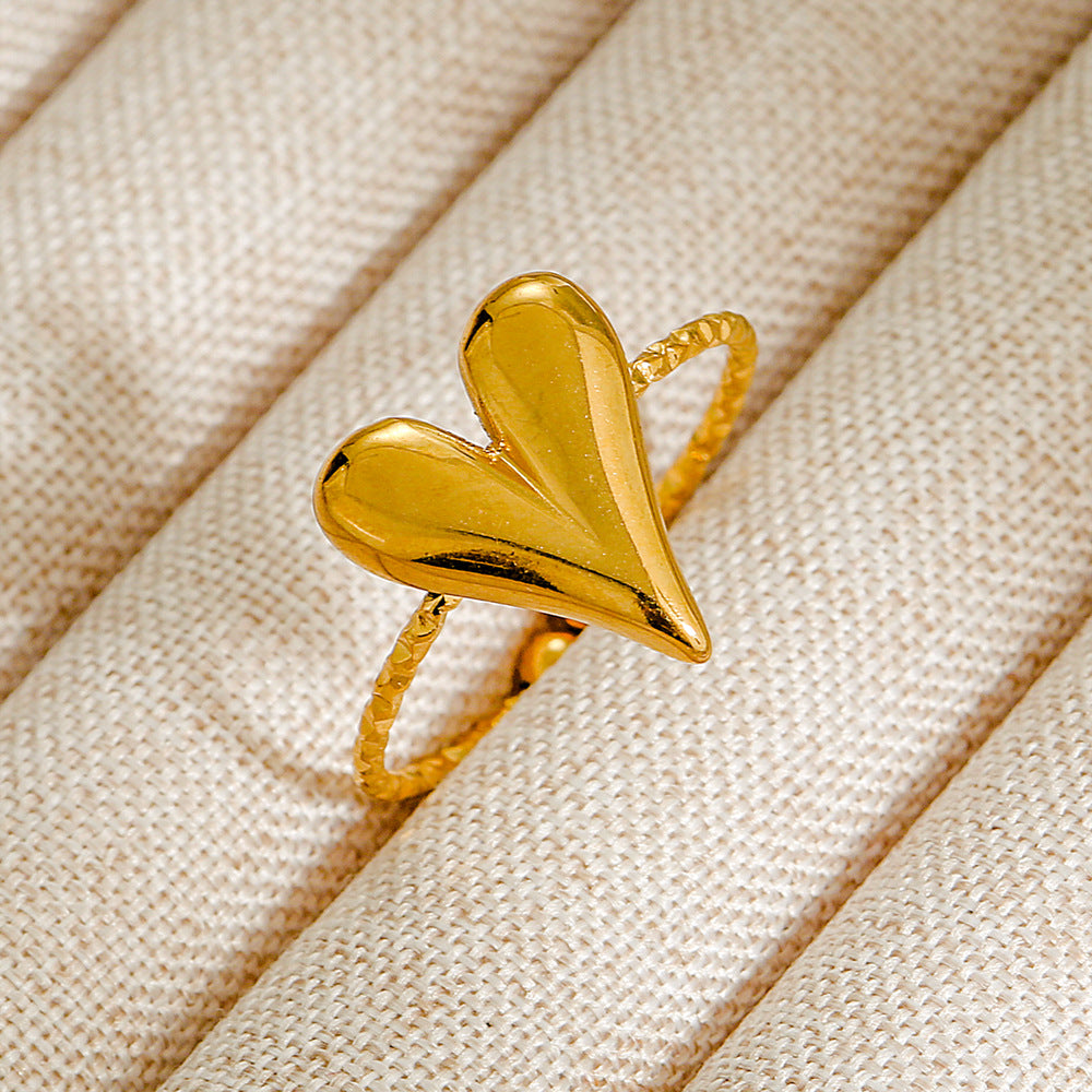 Vintage INS Style Stainless Steel Adjustable Ring with Natural Stone Inlay in Geometric Heart Zodiac and Animal Shapes