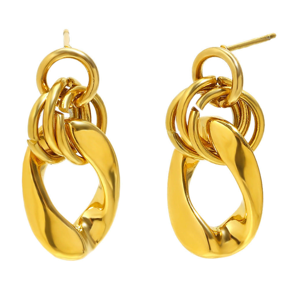 Minimalist Geometric Stainless Steel Earrings with 18K Gold Plating and Rhinestone Accents for Women