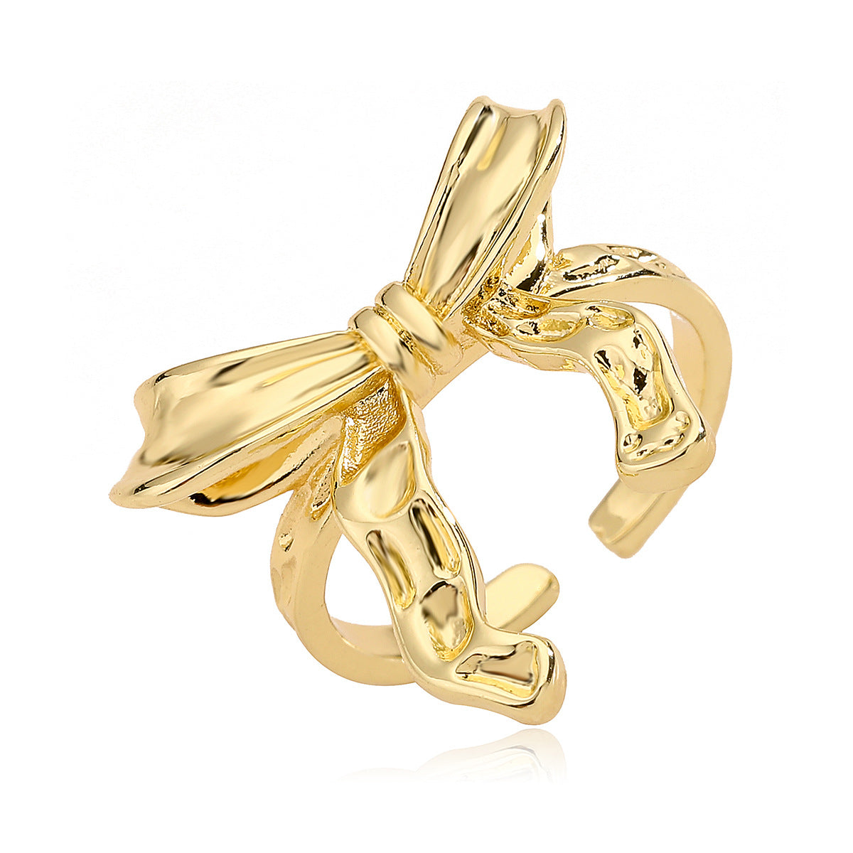 Anello in Rame a Forma di Fiocco Geometrico con Placcatura in Oro 18K da Donna, Fascia Aperta Regolabile, Accessorio di Moda Irregolare
