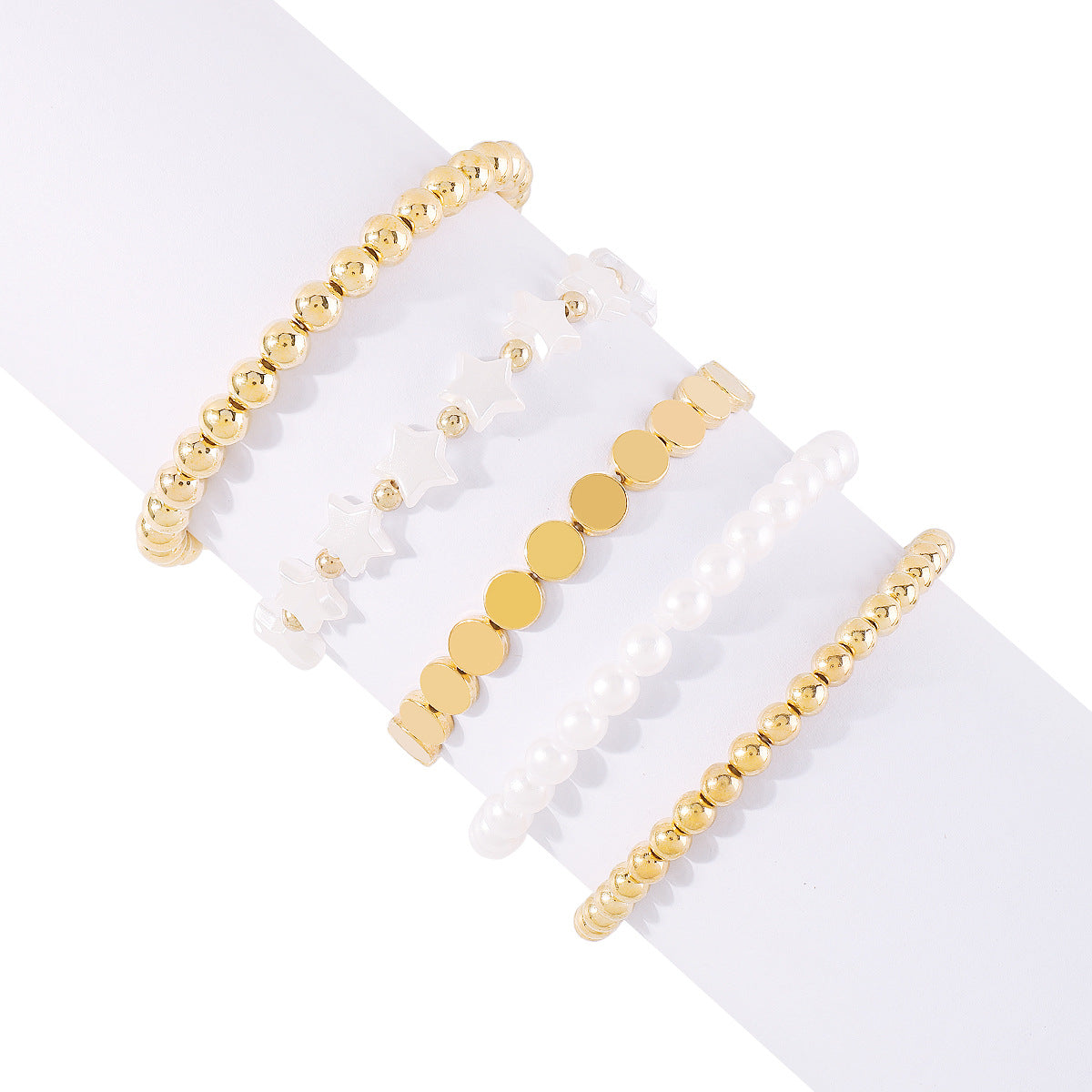 Set di braccialetti multistrato con perle artificiali a forma di cuore geometrico, perle CCB, dolce e grintoso, per donna