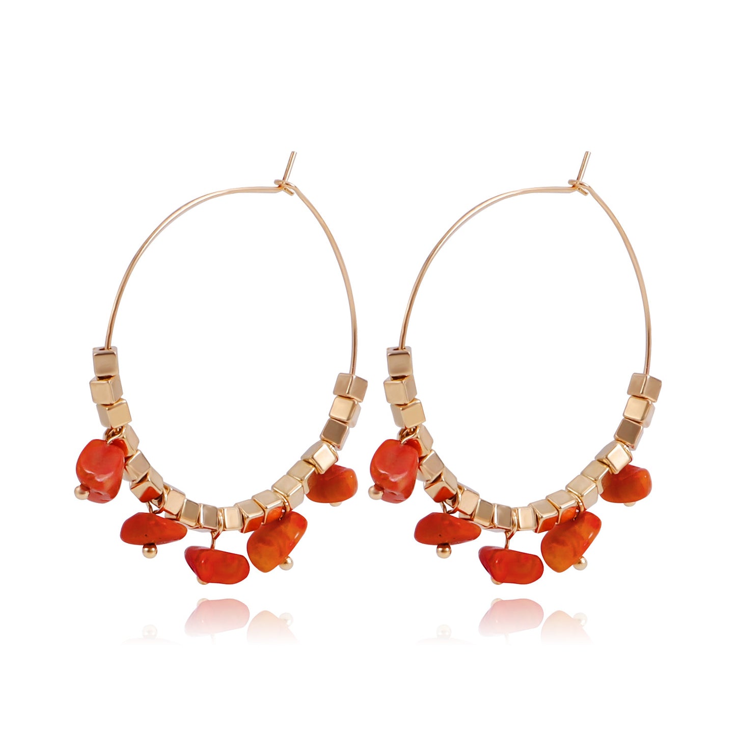 Pendientes de aro bohemios geométricos de turquesa para mujer con acabado de aleación chapada y motivo lunar inspirado en la naturaleza