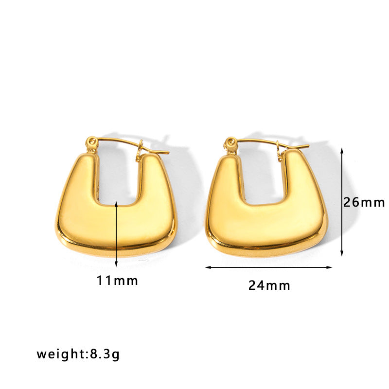 Minimalist Geometric Hollow Stainless Steel Earrings for Women with Plated Finish