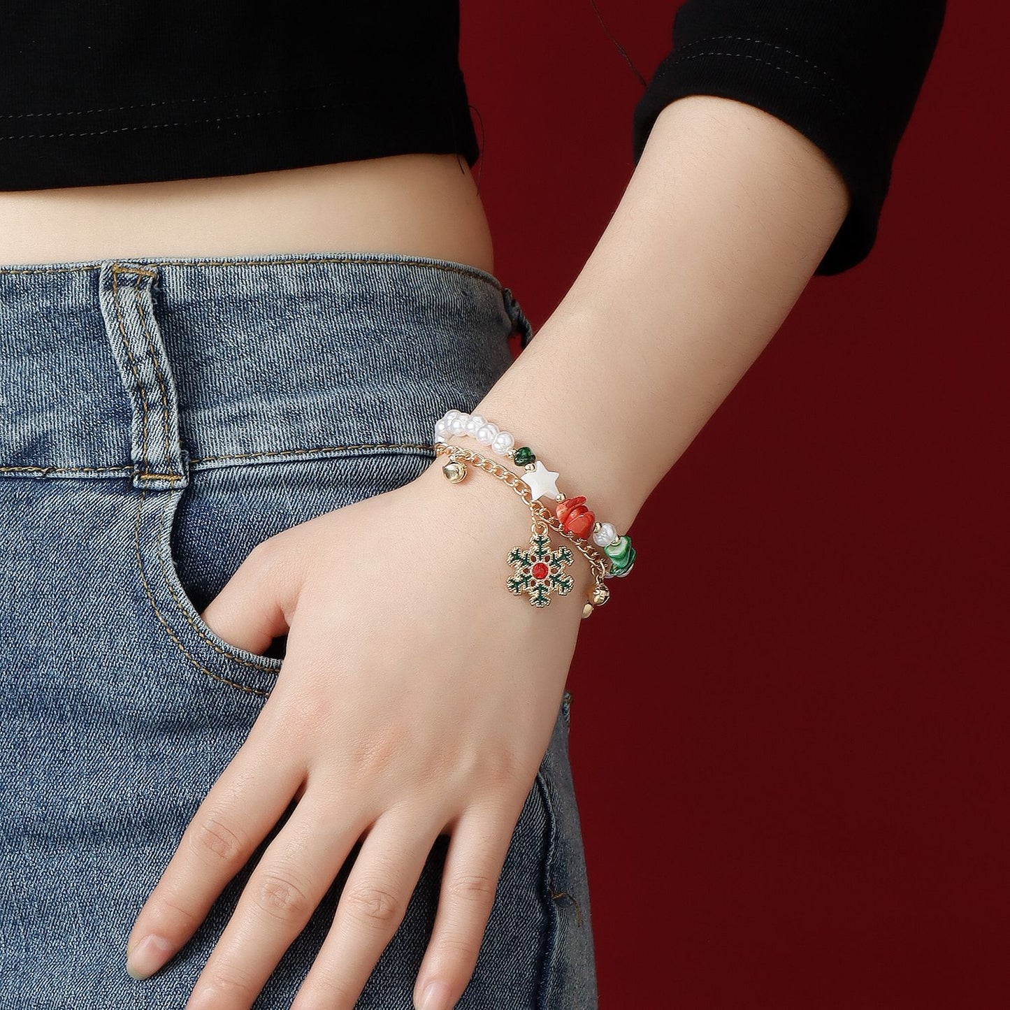 Original Design Irregular Star Snowflake Bell Charm Bracelet with Plated Finish for Women and Men