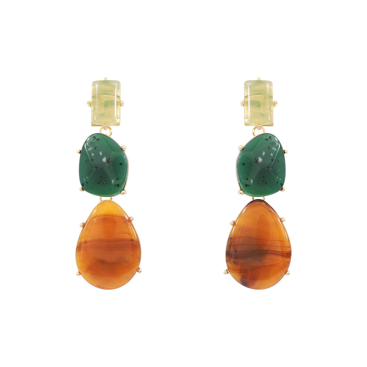 Pendientes colgantes geométricos exagerados de resina para mujer, base de aleación, acabado pulido, diseño único irregular de bloques de color