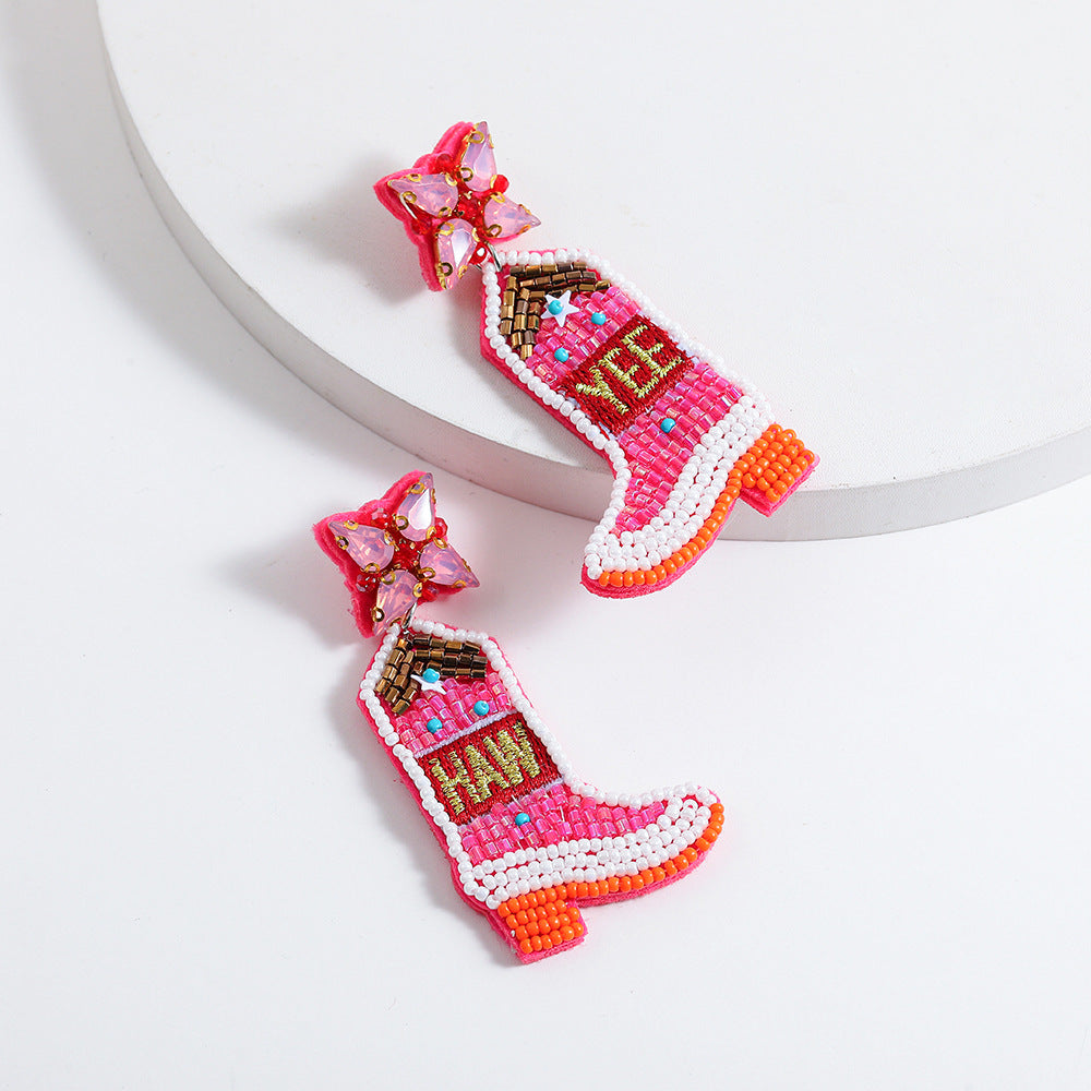 Bohemian Handmade Woven Glass Flamingo Floral Earrings Unisex