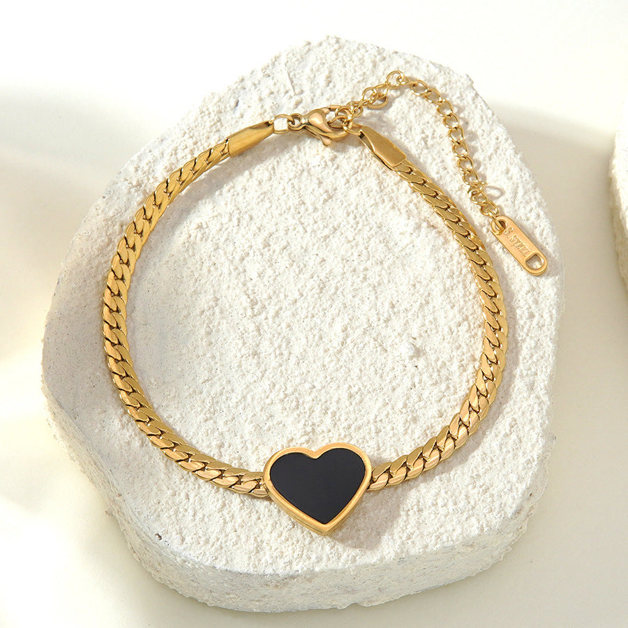 Elegante bracciale da donna placcato oro 18 carati con catena a maglie a cuore