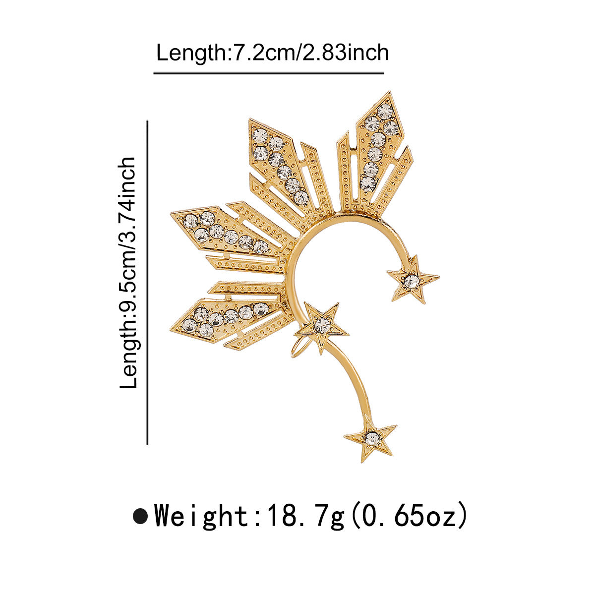 Bold Creative Gold-Plated Copper Leaf and Alloy Star Ear Cuff for Women with Rhinestone Inlay