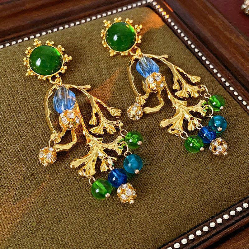 Vintage-Style Round Branch-Shaped Resin Stud Earrings with Silver-Plated Steel Posts for Women