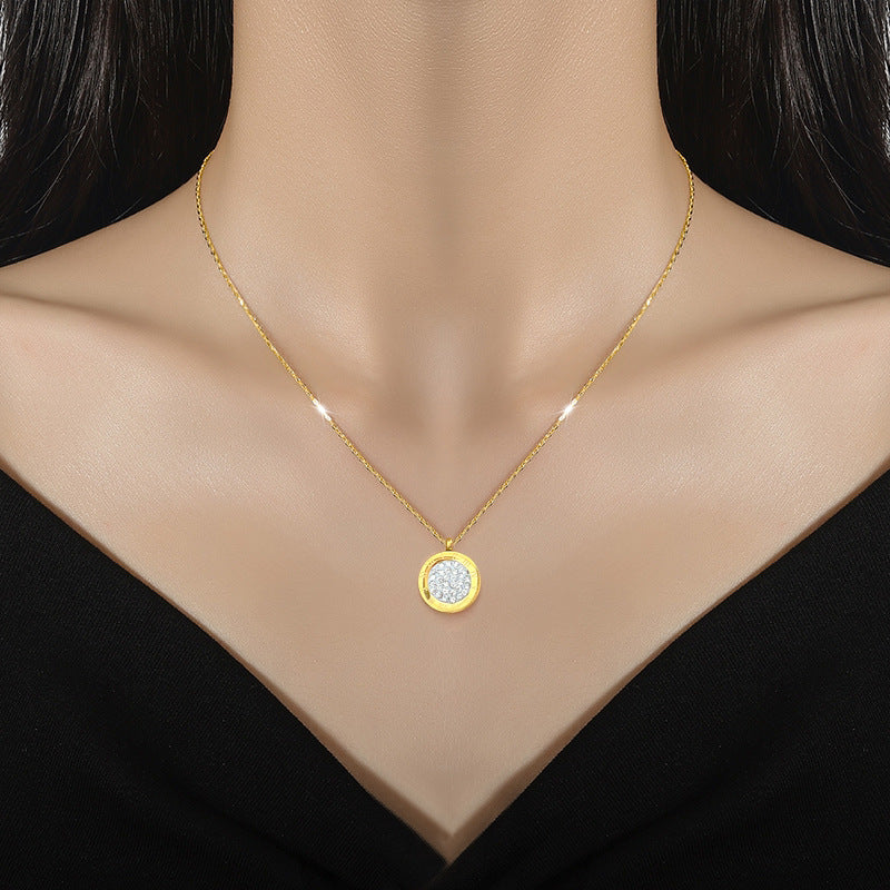 Collana con ciondolo geometrico a doppia faccia placcato oro in acciaio al titanio da donna con intarsio in strass e stile fresco e dolce
