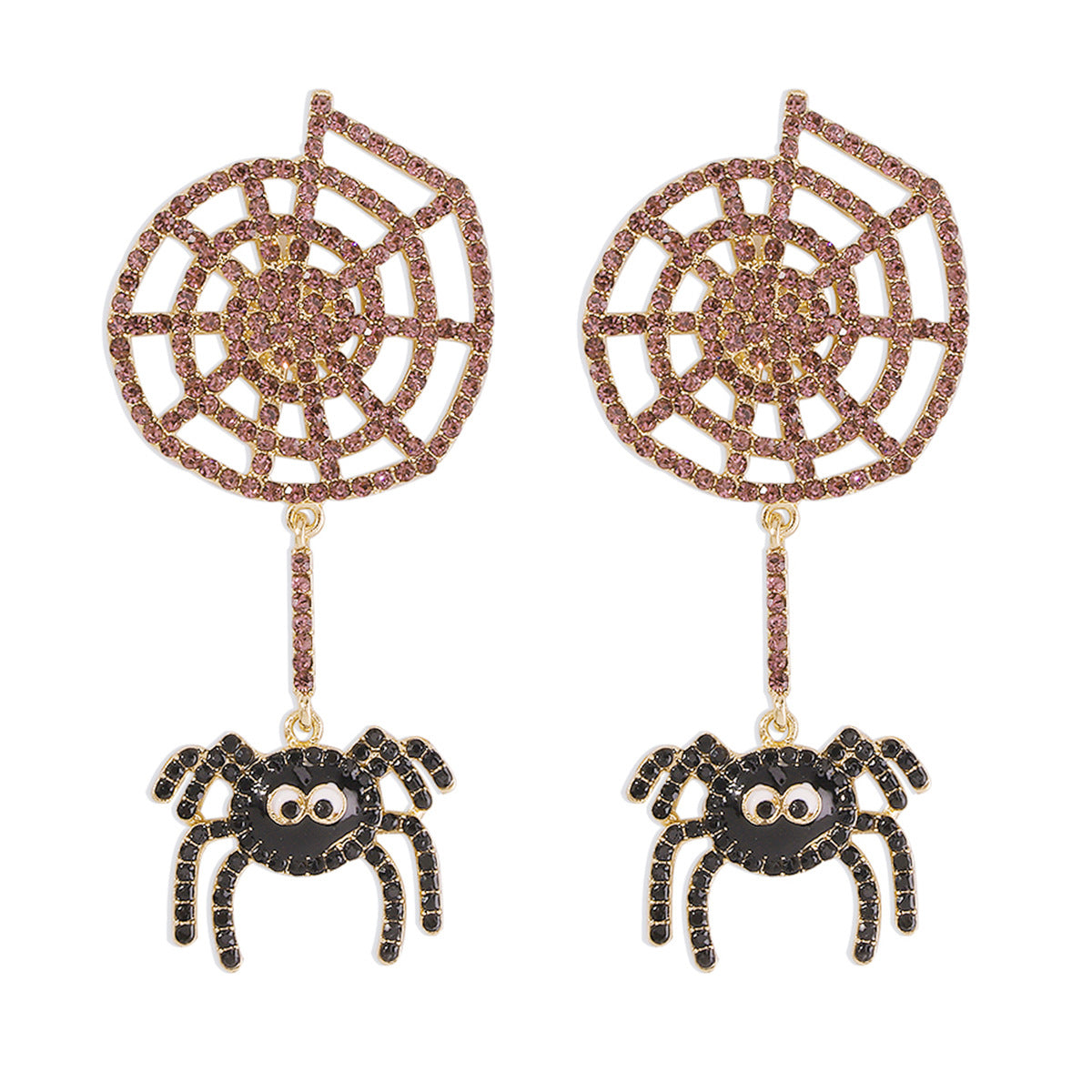Dark Gothic Geometric Spiderweb Earrings for Women with Alloy Base Rhinestone Inlay and Enamel Finish