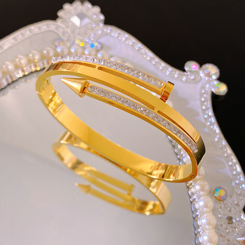 Vintage Full Cubic Zirconia Nail Bracelet Titanium Steel Plated Fashion Jewelry