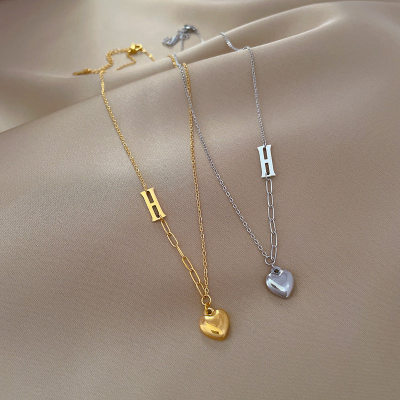 Minimalist Titanium Steel Heart Pendant Necklace for Women and Men with Gold Plated Finish and Geometric Design Locket Chain