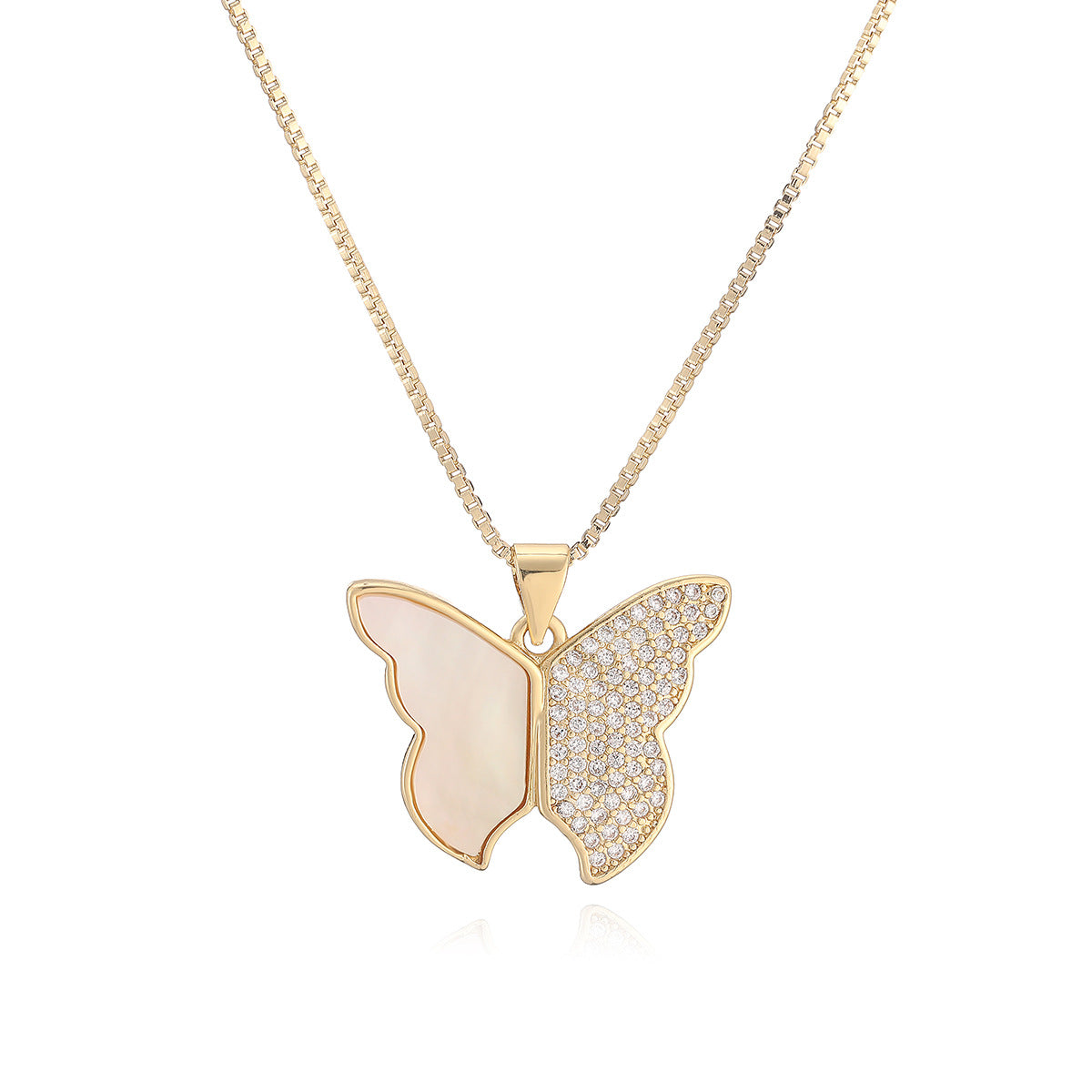 Elegant 18K Gold Plated Brass Cubic Zirconia Butterfly Pendant Necklace for Women