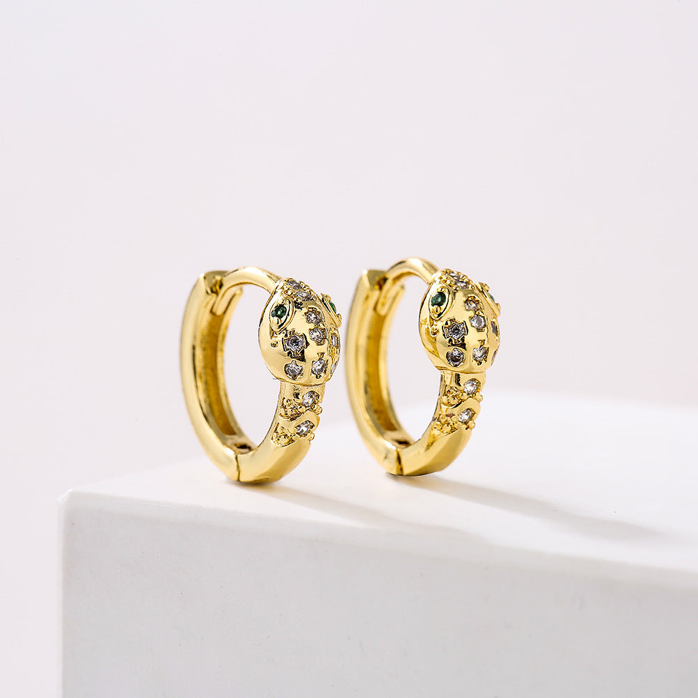 Orecchini a cerchio minimalisti in rame a forma di serpente con placcatura in oro 18K e intarsio di zirconi per donna