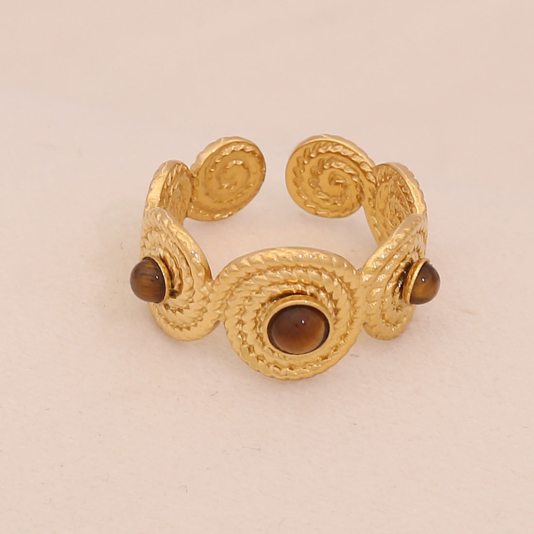 Anello da donna minimalista geometrico retrò in acciaio inossidabile con finitura placcata