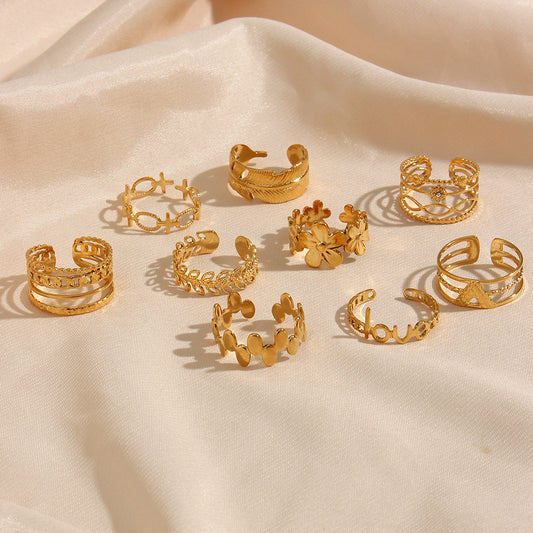 Anello da donna alla moda in acciaio inossidabile geometrico con placcatura in oro