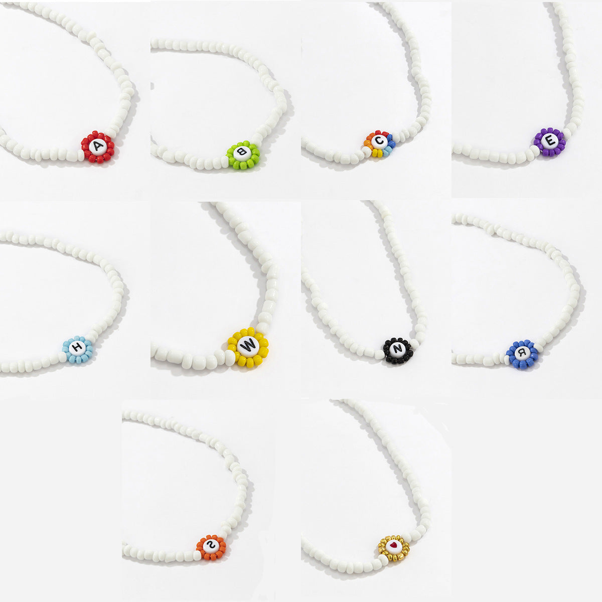 Sweet Minimalist Acrylic Letter Beaded Necklace Plated Ball Chain Floral
