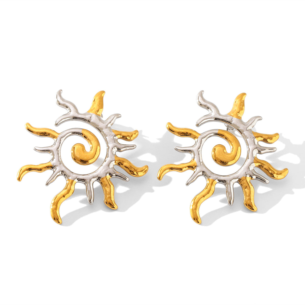 Orecchini da donna minimalisti geometrici a forma di sole in acciaio inossidabile placcati oro 18 carati