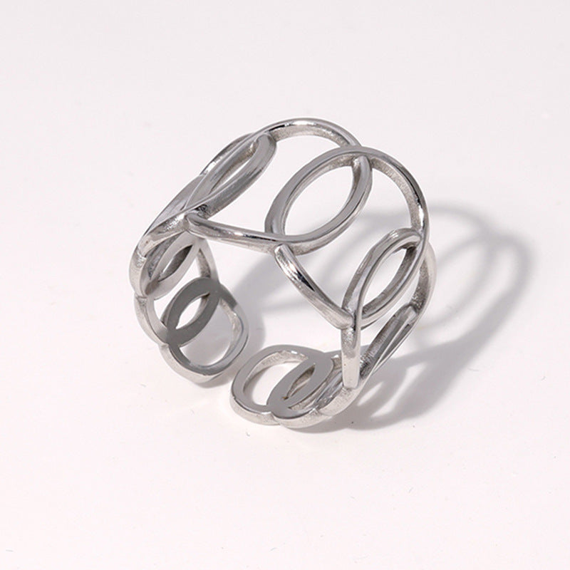 Anello a Fascia Minimalista Geometrico in Acciaio al Titanio Aperto da Donna con Finitura Placcata