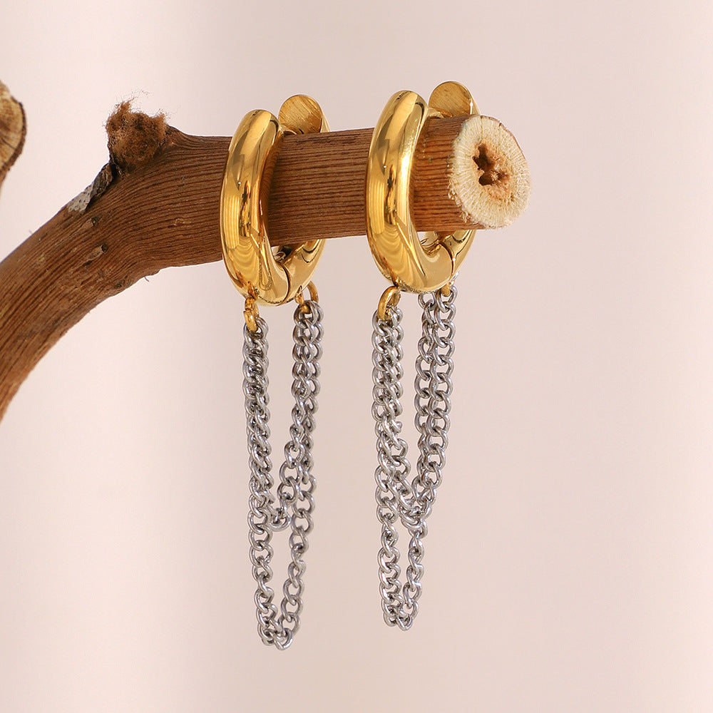 Minimalist Geometric Stainless Steel 18K Gold Plated Tassel Earrings for Women
