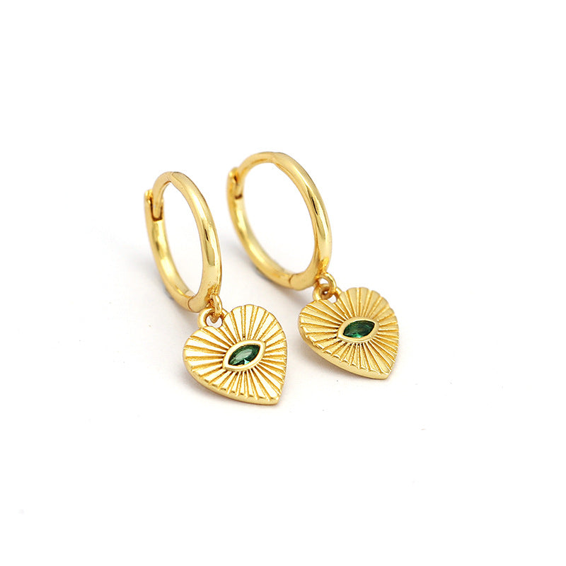 Orecchini a perno da donna minimalisti a forma di cuore in argento sterling 925 con intarsio in strass