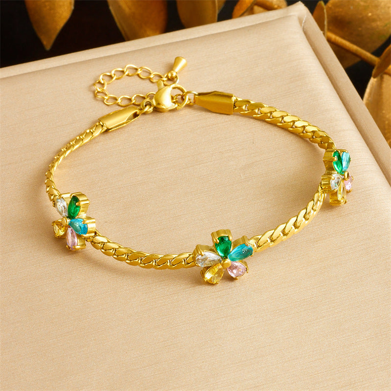 Conjunto de collar y pulsera con colgante de corazón y flor de diamantes de imitación florales vintage en cadena tipo caja chapada en acero inoxidable