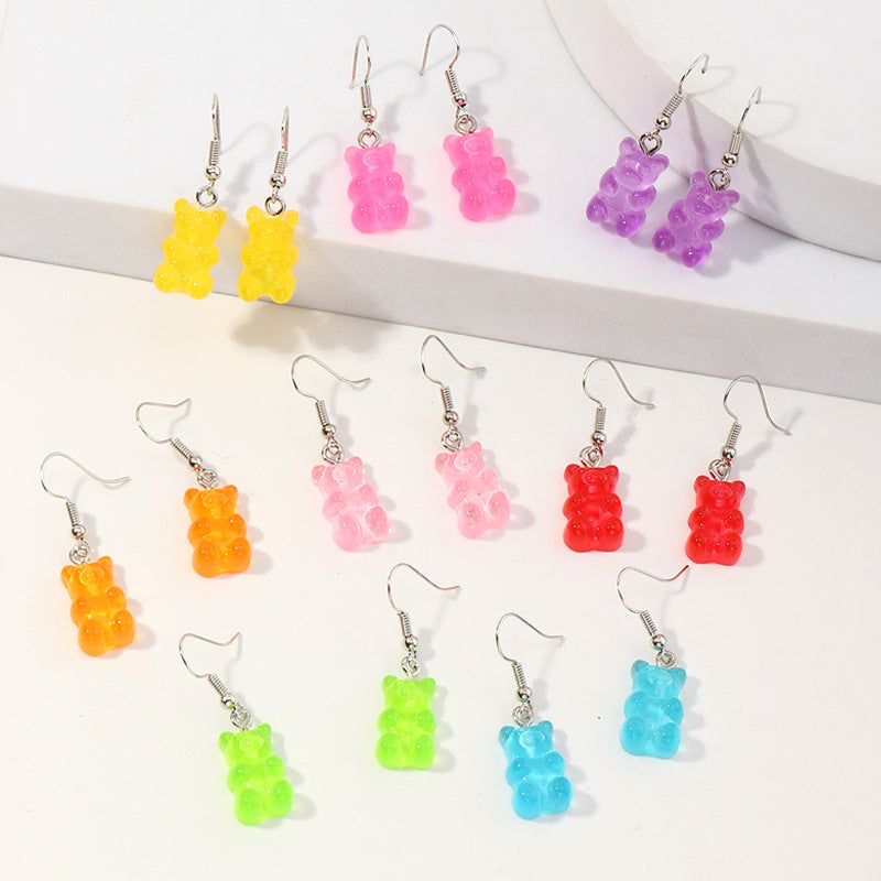 Orecchini in Resina a Forma di Orsetto Carino per Ragazze Orecchini a Gancio per Bambini Colore Gelatina Dolce Stile Principessa