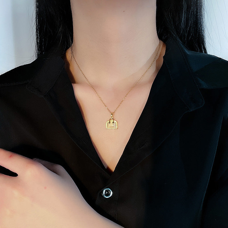 Elegant Cat's Eye Stone Pendant Necklace for Women Titanium Steel Cross Chain Geometric Design Clavicle Chain with Plating Finish