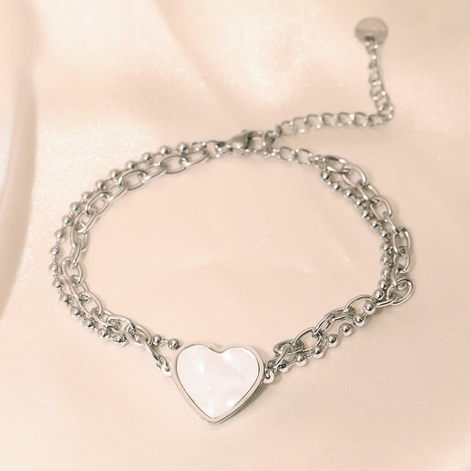 Minimalist Heart-Shaped 18K Gold-Plated Stainless Steel Bracelet for Women Double-Layer Stackable Fashion Bracelet