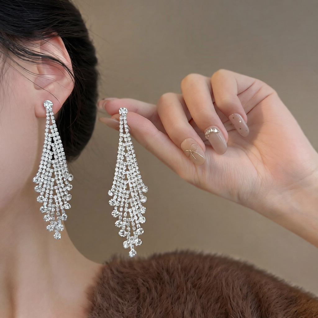 Orecchini Pendenti Geometrici Minimalisti con Strass da Donna in Rame con Perno in Acciaio