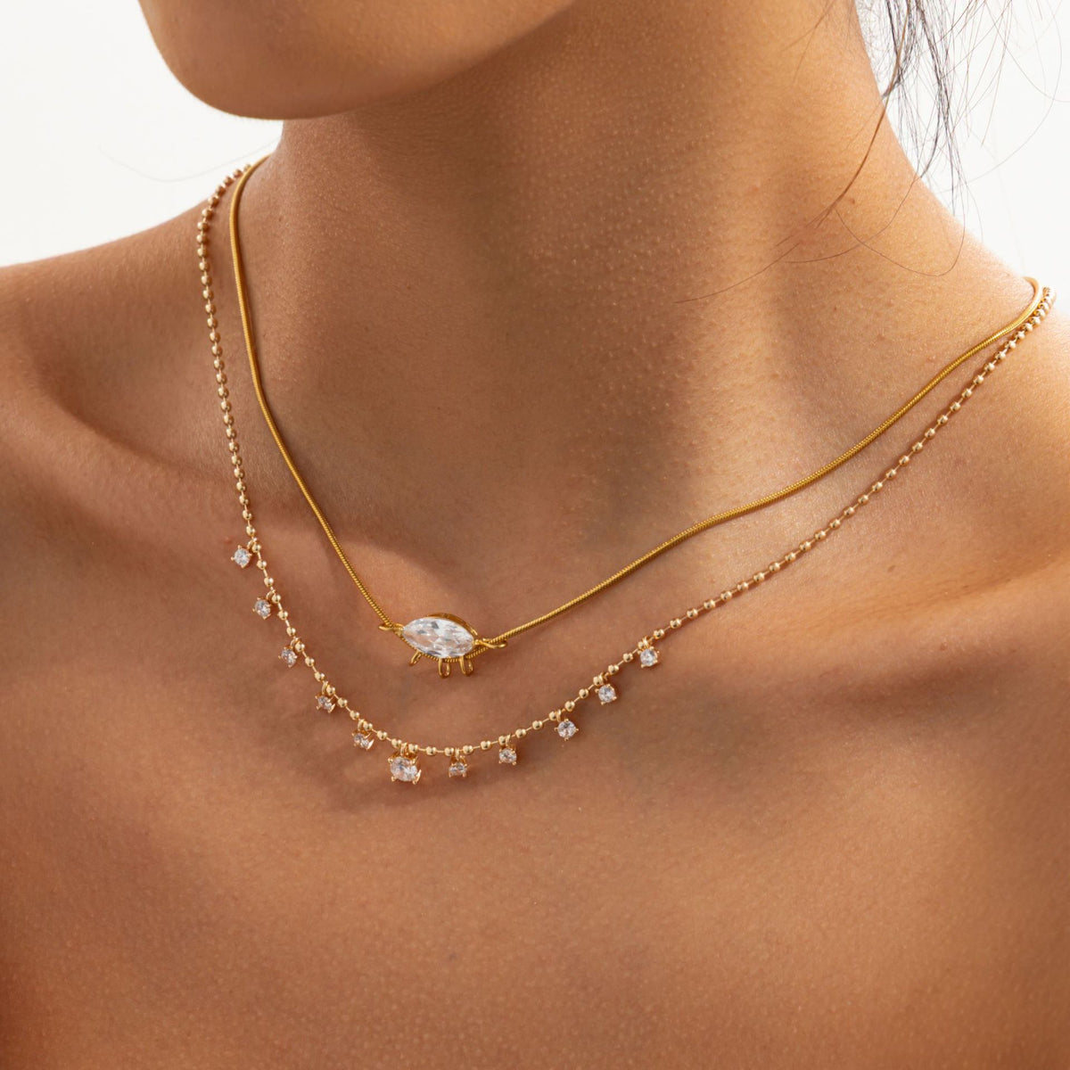 Minimalist Luxury 18K Gold Plated Stainless Steel Square Marquise Rhinestone Pendant Necklace for Women