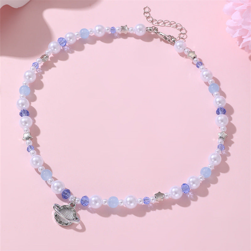 Set di collana per bambine a forma di fiocco minimalista in resina con braccialetto di perline per bambine dai 3 ai 10 anni