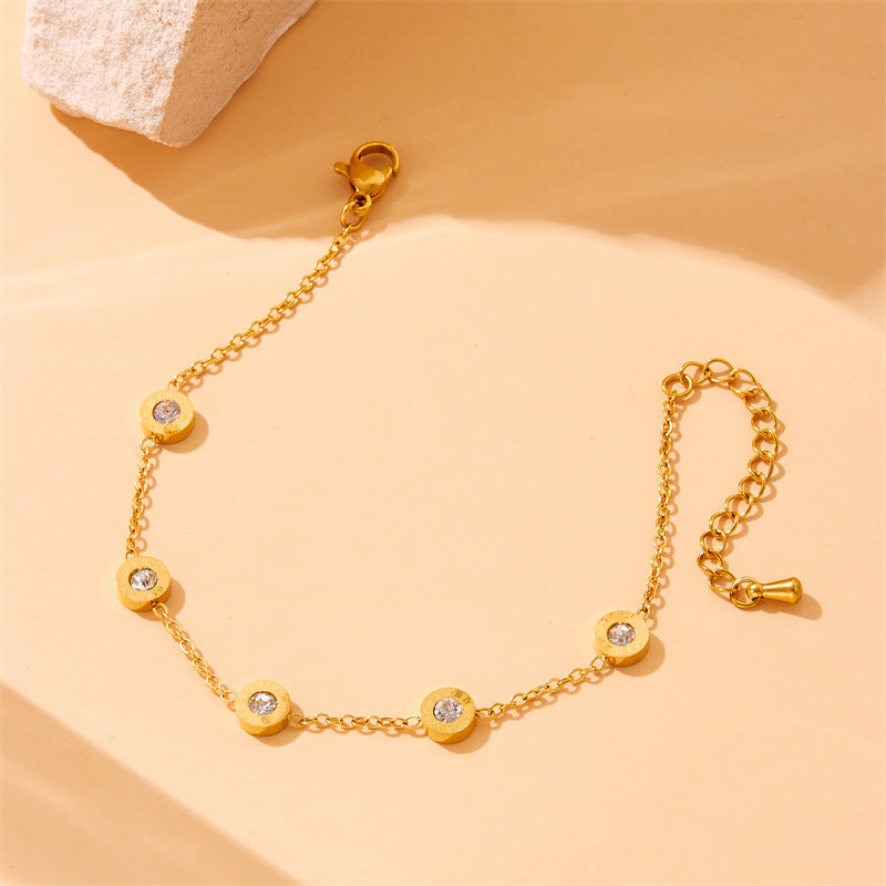 Conjunto de Collar, Pendientes y Pulsera con Colgante Redondo de Números Romanos de Diamantes de Imitación para Mujer, Cadena de Caja Chapada en Acero Inoxidable