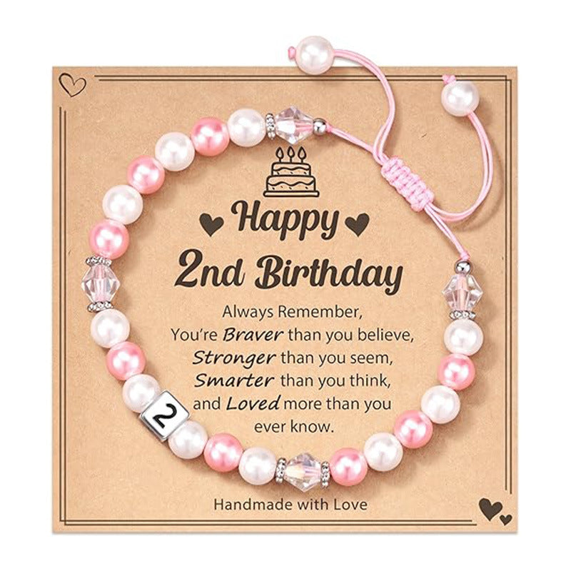 Sweet Stainless Steel Number Letter Handmade Woven Pearl Bracelet for Women