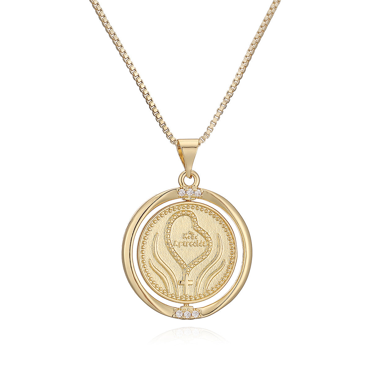 Vintage Minimalist Geometric Brass Gold Plated Cubic Zirconia Rotatable Pendant Necklace