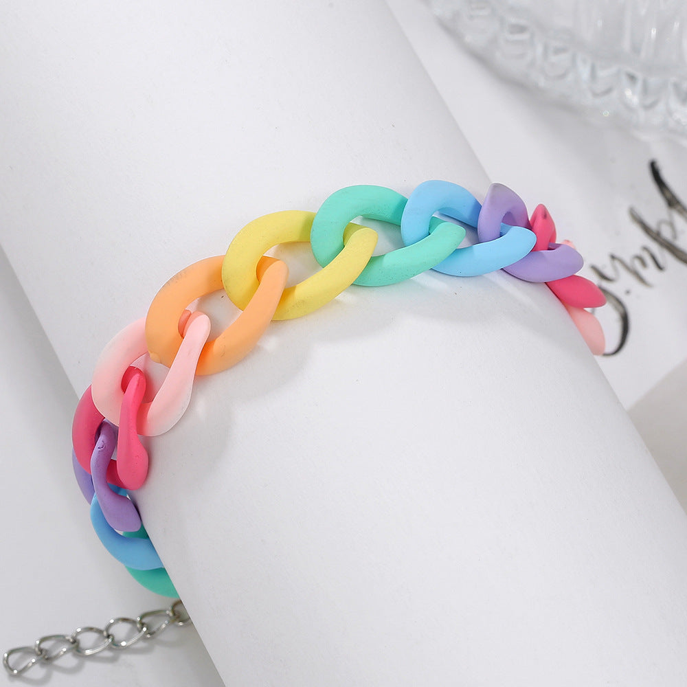 Candy Color Cartoon Round Geometric Acrylic Bracelet for Unisex