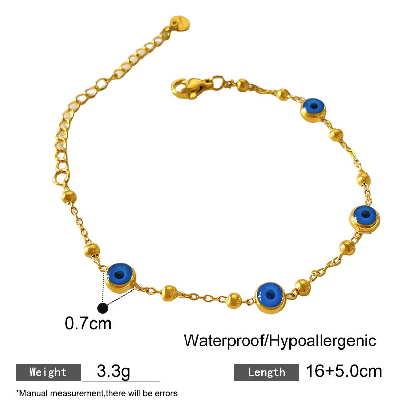 Vintage Luxury Round Geometric Gold Plated Titanium Steel Blue Evil Eye Bracelet for Women