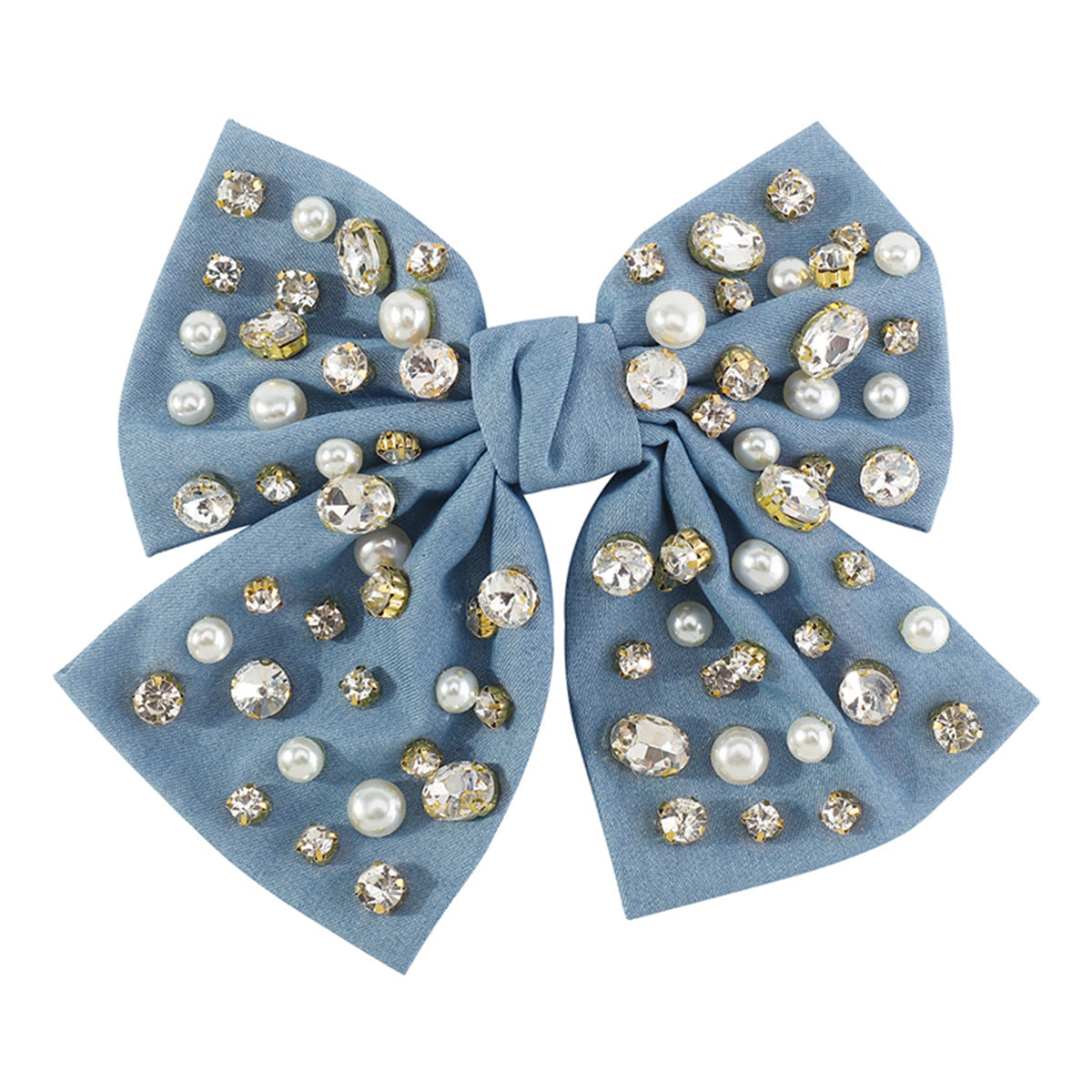 Fermaglio per Capelli Vintage Dolce e Audace con Fiocco, Intarsio di Strass e Dettagli di Perle su Base in Tessuto di Velluto a Coste per Donna