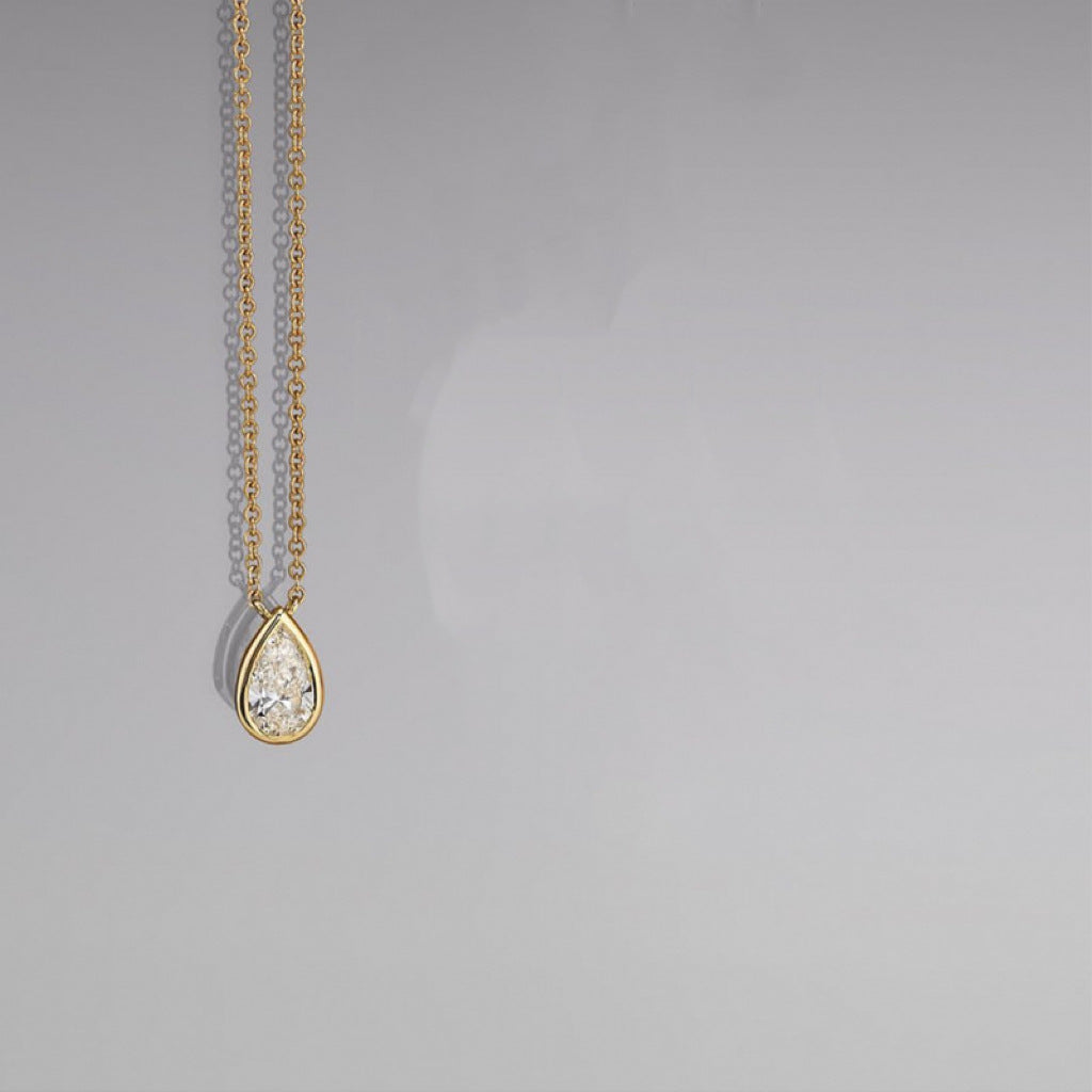Minimalist Oval Geometric Pendant Necklace in Copper with Rhinestone Inlay and Gold Plating for Women