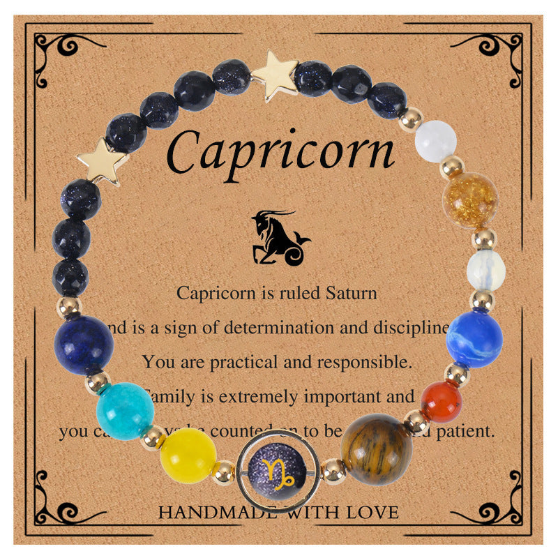 Elegant Geometric Natural Stone Obsidian Crystal Blue Sandstone Bracelet Unisex Zodiac Galaxy Universe Star Beaded Bracelet