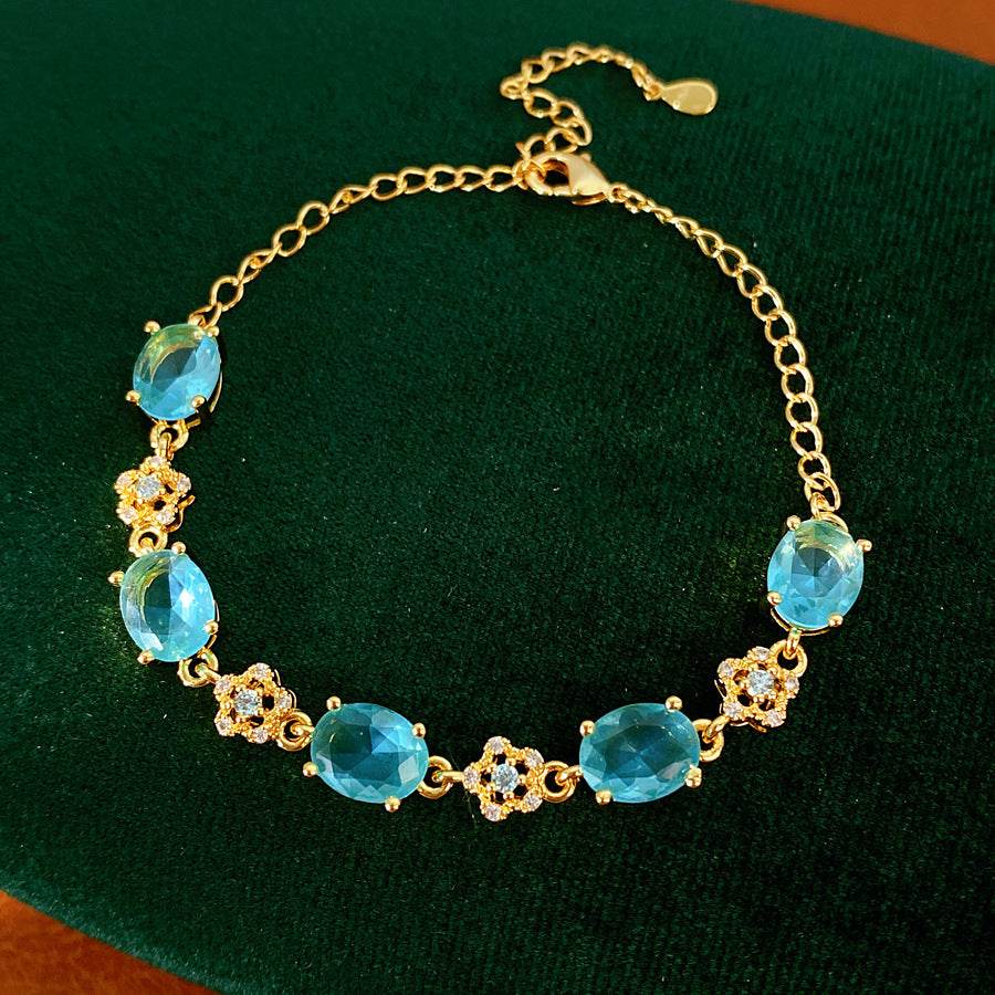 Luxury Elegant Oval Floral Brass Bracelet with 18K Gold Plating and Cubic Zirconia Inlay