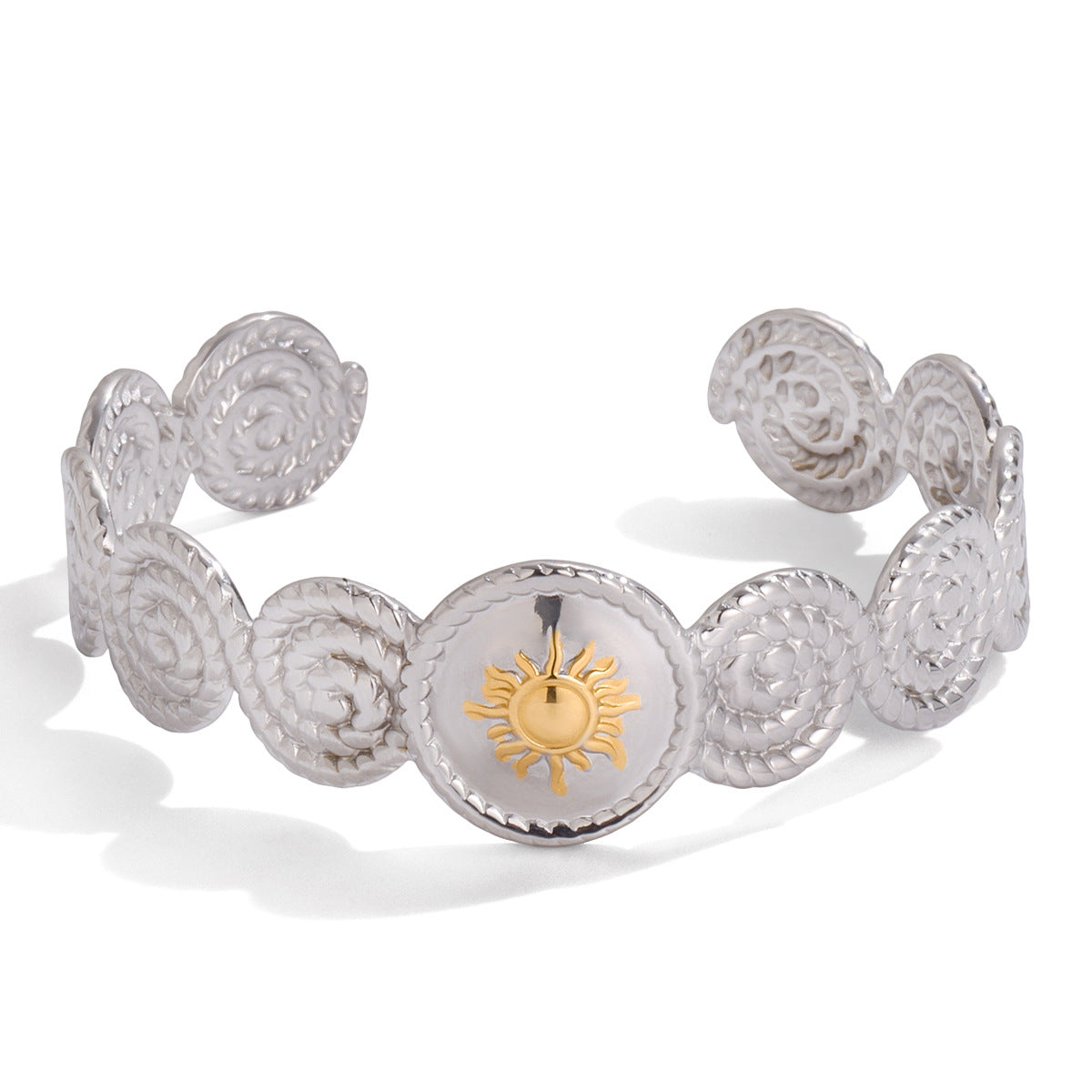 Pulsera de acero inoxidable con forma de sol, chapada, a la moda, para mujer