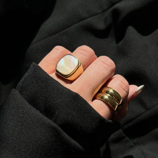 Minimalist 18K Gold Plated Double Layer Geometric Stainless Steel Ring for Women