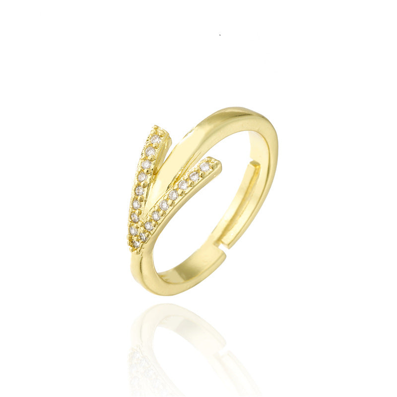 Fashion 18K Gold Plated Brass Micro-inlay Letter Ring Adjustable Open Band for Women