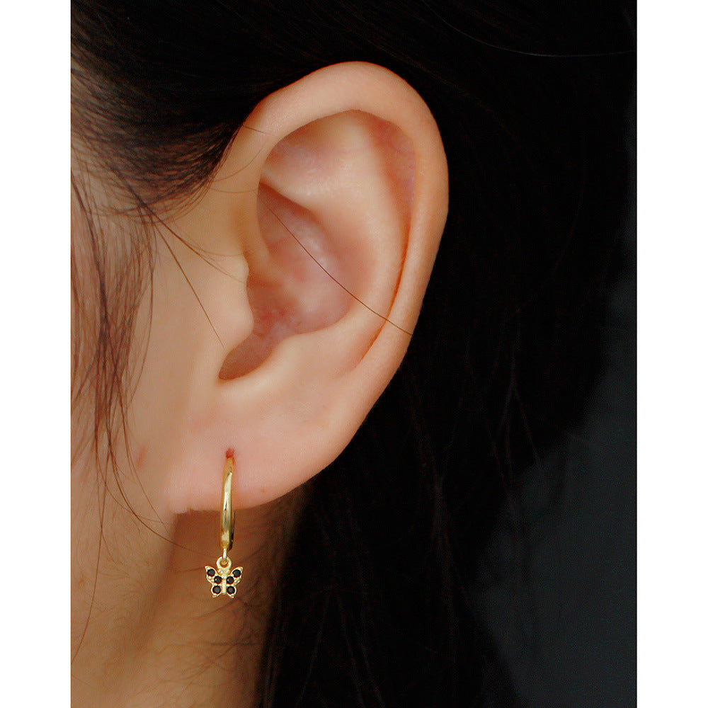 Minimalist Butterfly-Shaped S925 Sterling Silver Stud Earrings with Rhinestone Inlay for Women