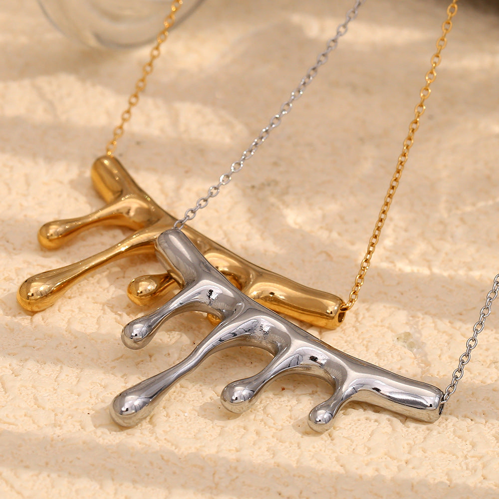 Fashionable Minimalist Geometric Liquid Pendant Necklace for Women Stainless Steel with 18K Gold Plating