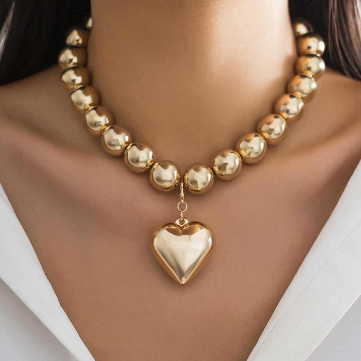 Punk Geometric Round Beaded Choker Necklace for Women
