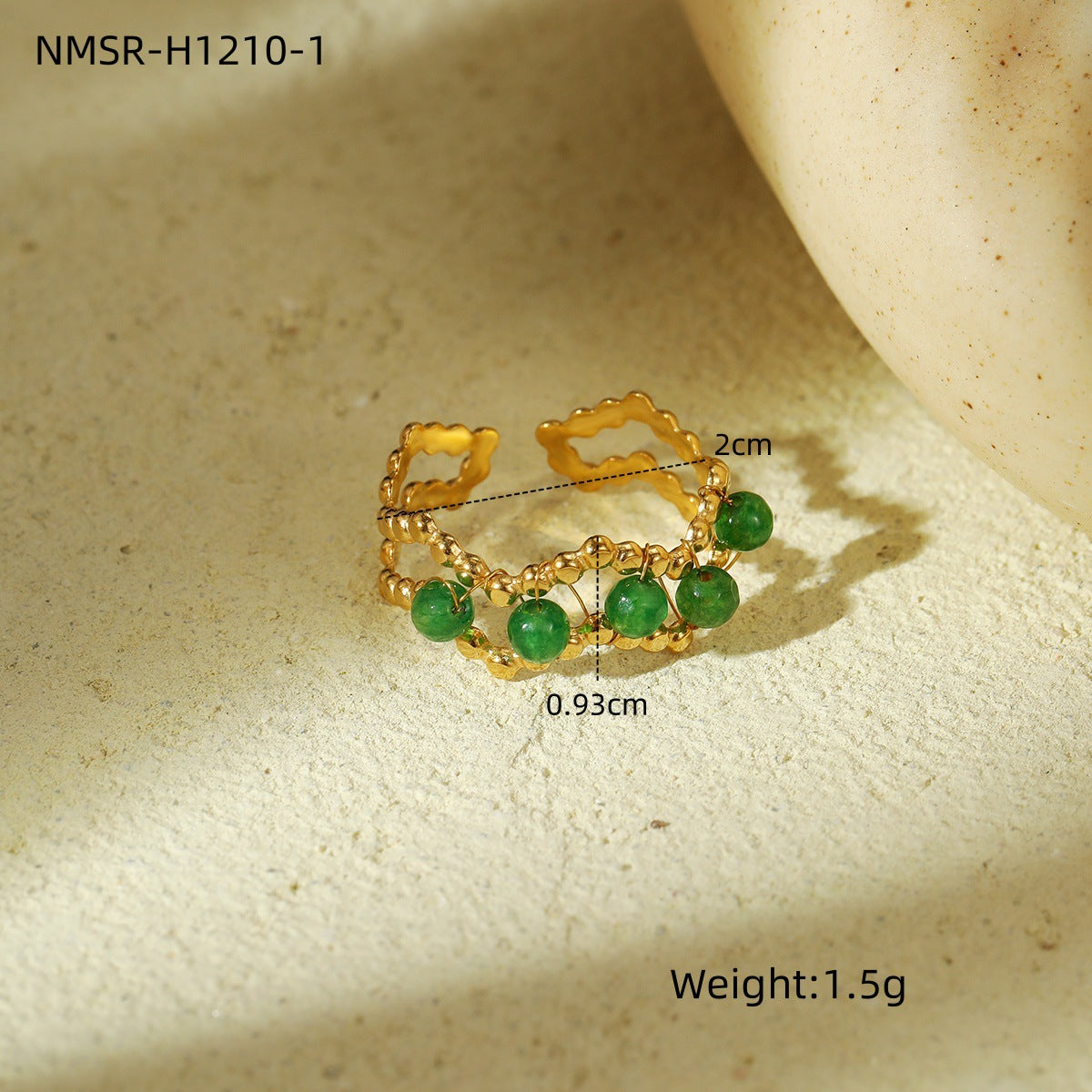 Anillo minimalista de acero de titanio geométrico para mujer con acabado chapado y cuentas de piedra natural