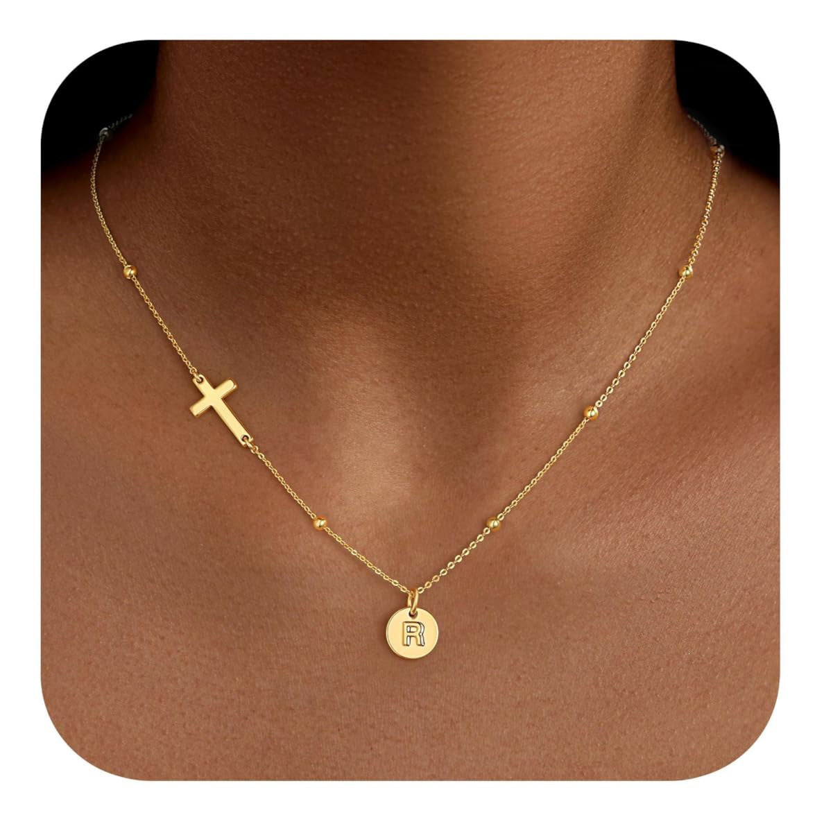 Casual Stainless Steel Cross and Letter Pendant Necklace for Women